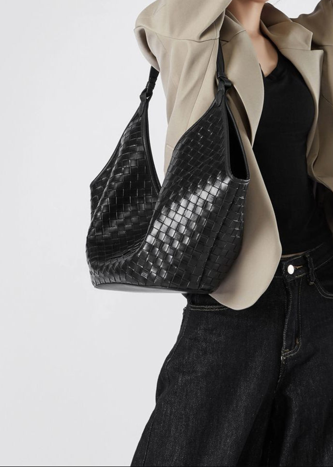 Woven Leather Shoulder Hobo Bag – Soft Cowhide Handbag for Women