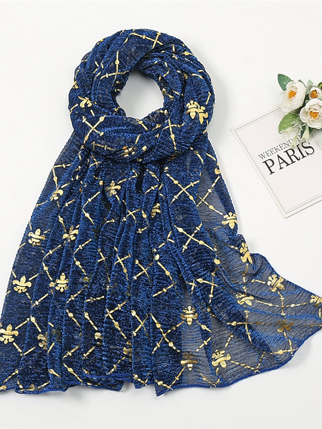 Long Style Plaid Scarf Women Shimmer Hijab Gold Shiny Shawl Glitter Headband Female Muslim Hijab for Women