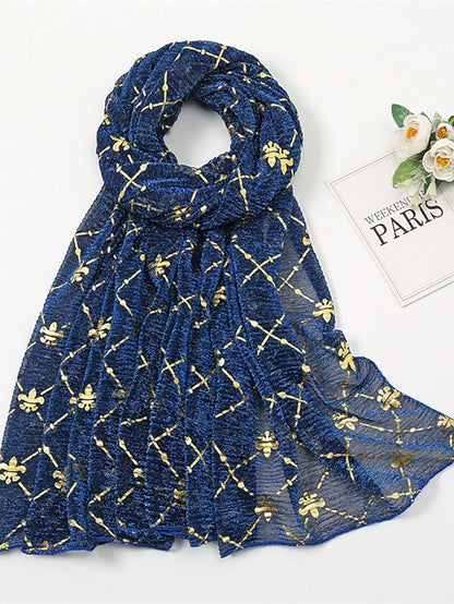 Long Style Plaid Scarf Women Shimmer Hijab Gold Shiny Shawl Glitter Headband Female Muslim Hijab for Women