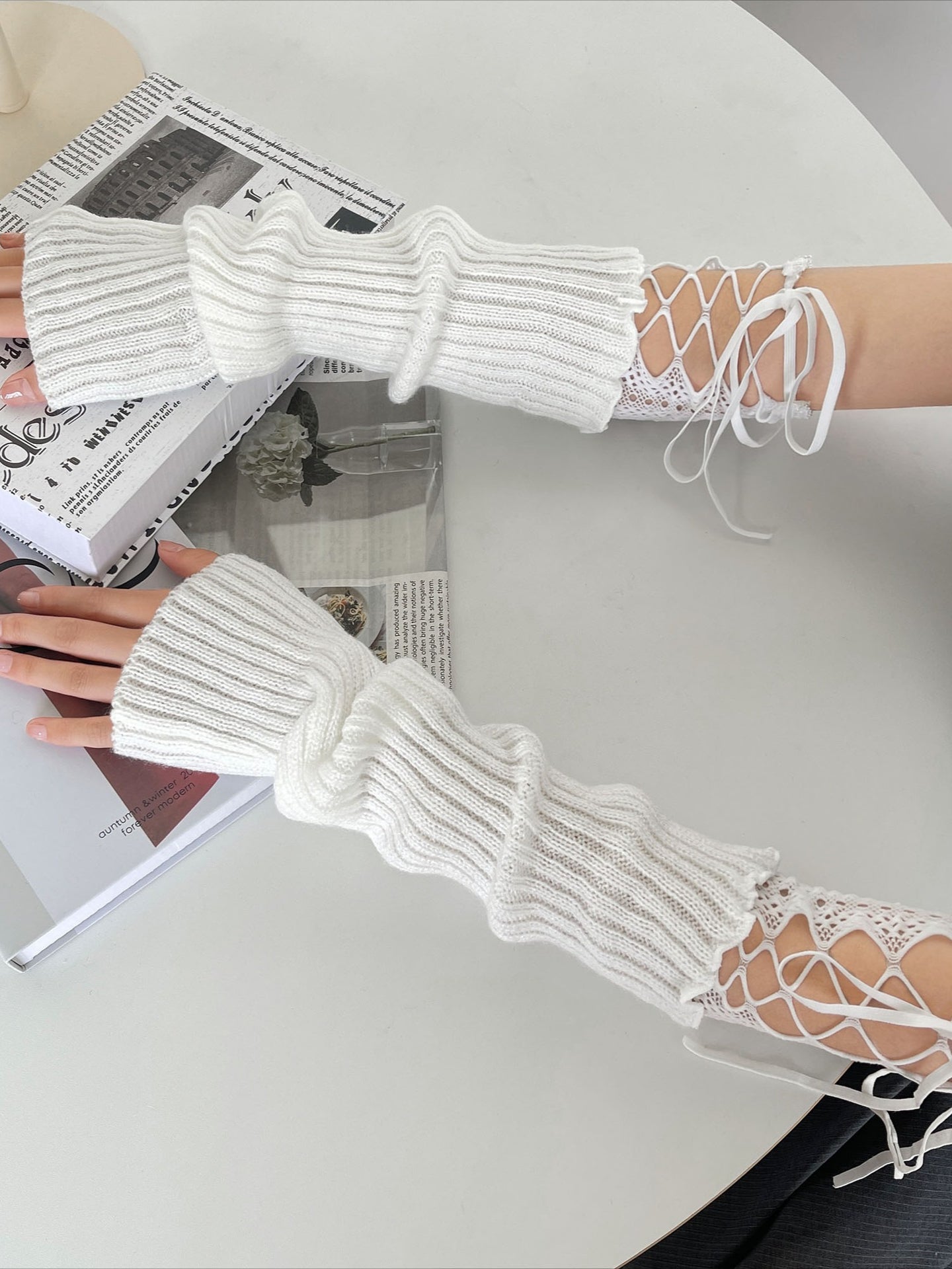 Y2K Gothic Subculture Lace Strapped Concealing Gloves