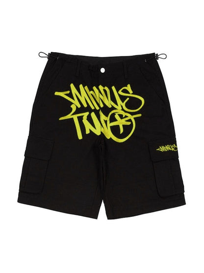 Hip Pop Contrast Letter Print Drawstring Shorts