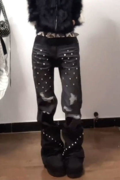 Vintage Plus Size Rhinestone Denim Straight Leg Pants