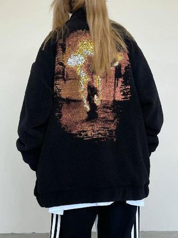 Letter Embroidered Lambswool Oversized Jacket