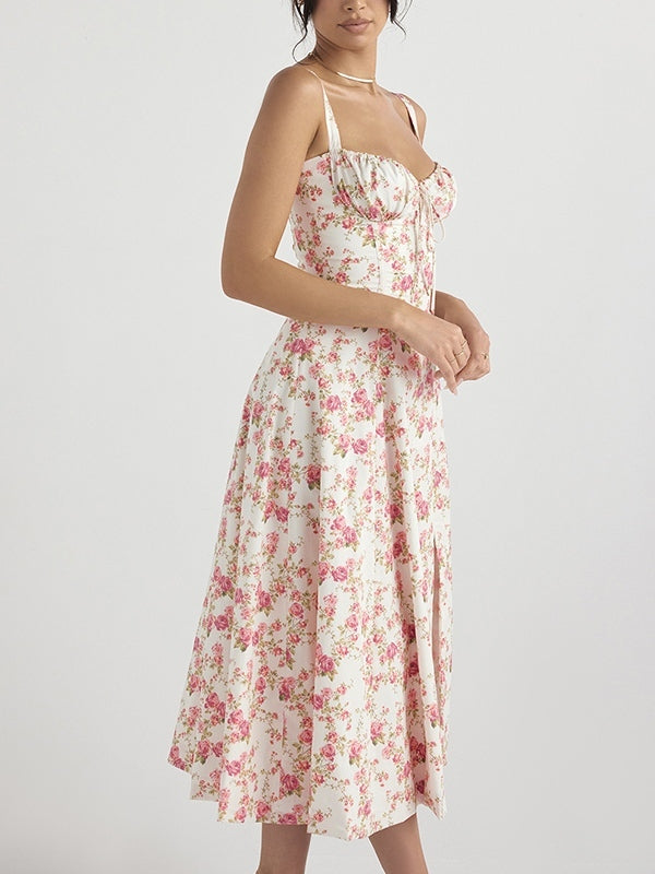 Ditsy Floral Print Breasted Midi Dress