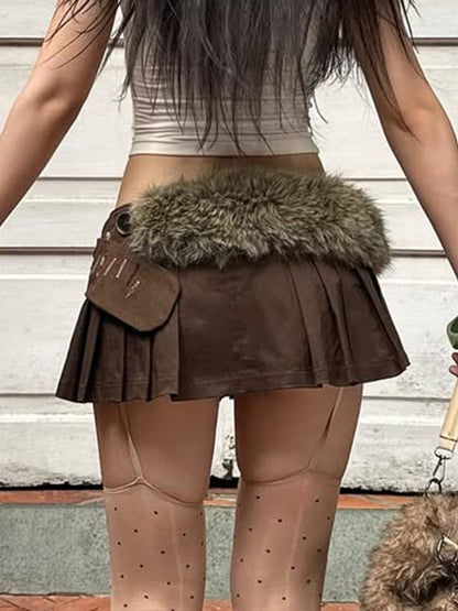 Retro Low-Waist Pleated Mini Skirt