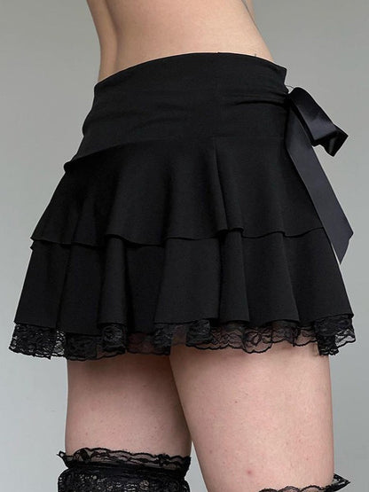 Lace Patch Bow Low-Rise Mini Skirt