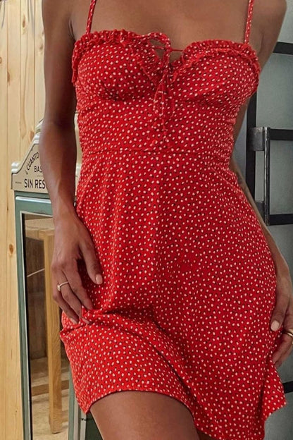 Floral Ruffle Trim Spaghetti Strap Mini Dress