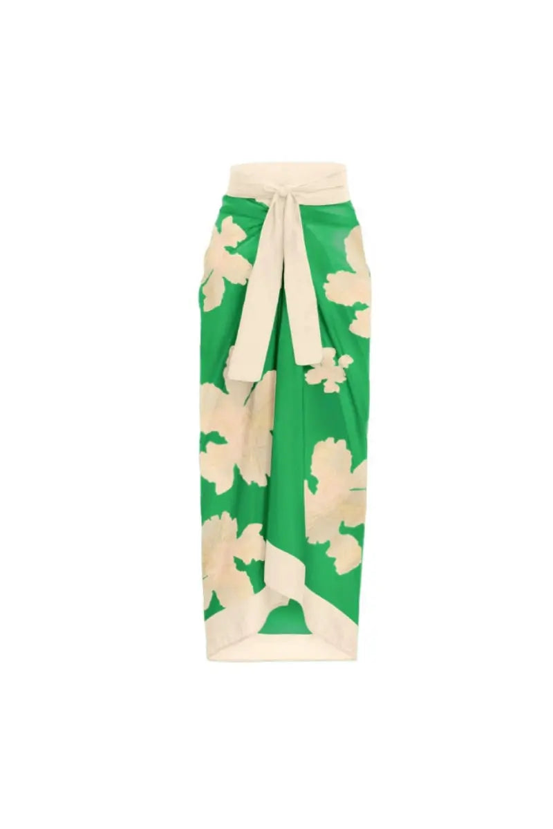 Conjunto de traje de baño con estampado de cinturón y falda cruzada