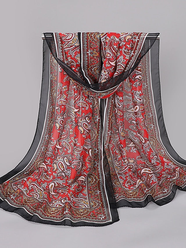 Spring And Summer New Waist Drum Flower Printed Chiffon Long Silk Scarf for Women