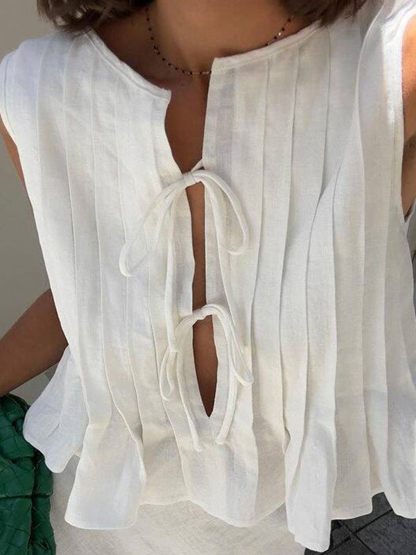 Tie strap cotton and linen vest