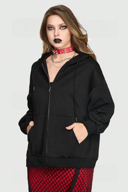 Spider Web Letter Print Punk Zip Hoodie