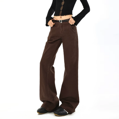 Zip-up button pocket solid straight leg | Baggy Low Rise Jeans  | Festival Outfits Women