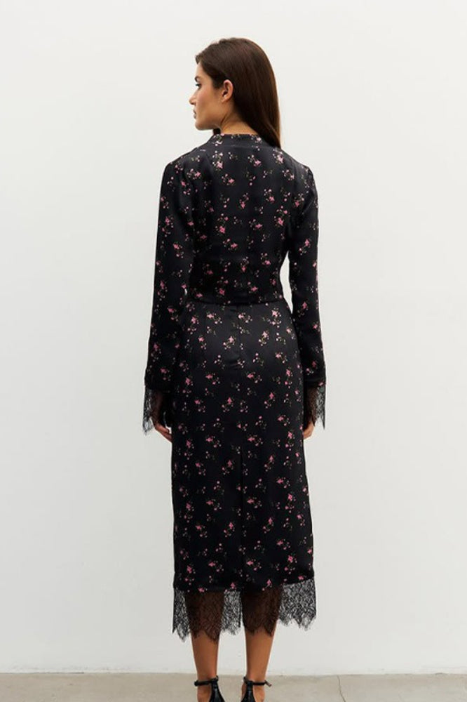 Button Front Floral Long Sleeve Blouse Skirt Set