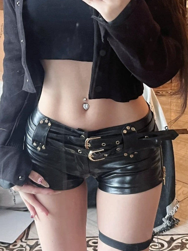 Edgy Y2K Low-Rise Booty PU Leather Shorts