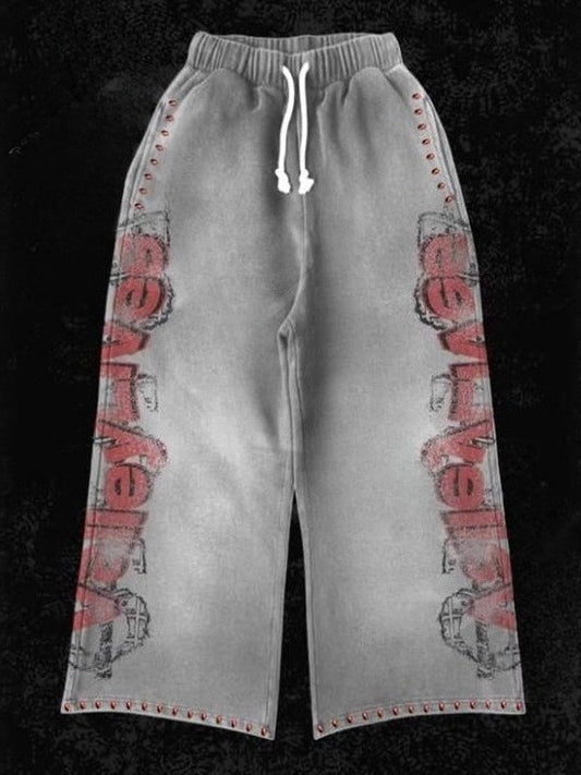 Gothic Grunge Graphic Thickened Fleece Oversized Hoodie