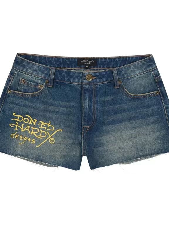 Tiger Letter Print Denim Shorts