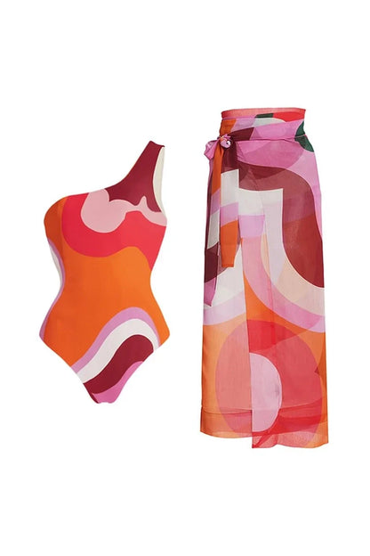 Traje de baño de una pieza con estampado geométrico