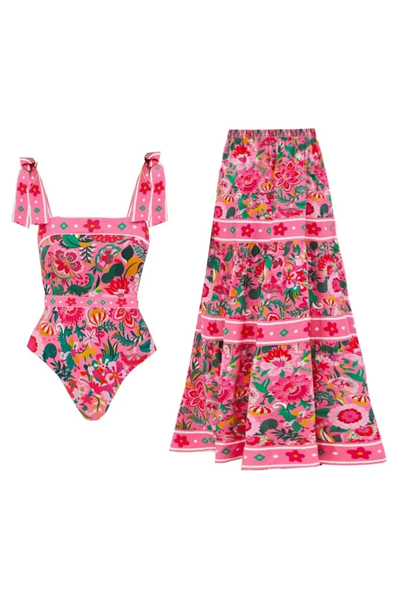 Traje de baño de una pieza con lazo floral