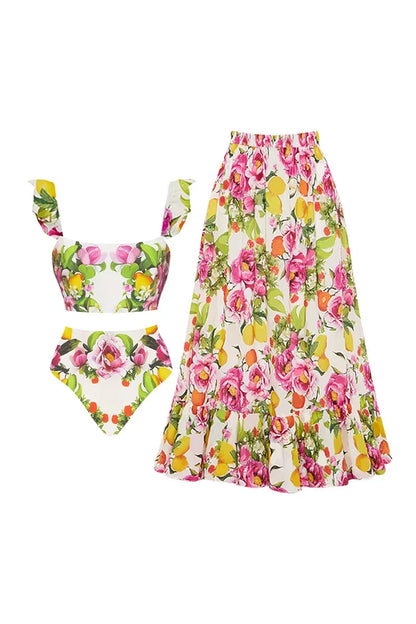 Conjunto de bikini de cintura alta con estampado floral