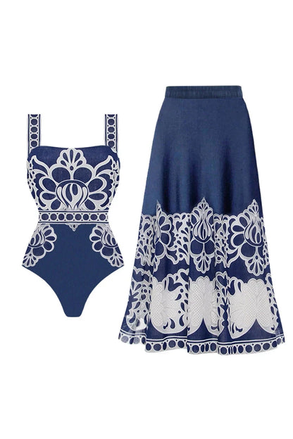 Conjunto de traje de baño con estampado étnico