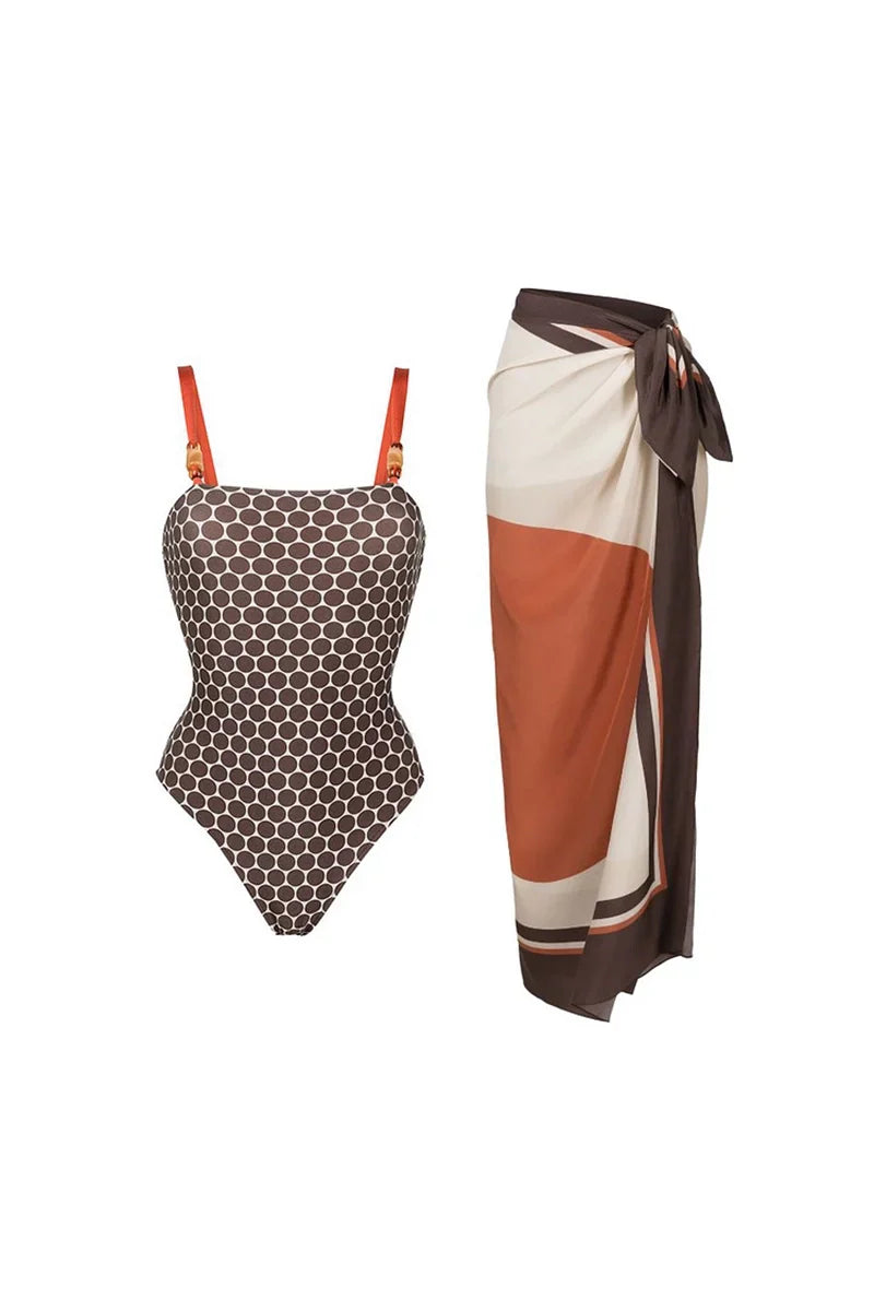 Traje de baño reversible de lujo con estampado inspirado en Hermes