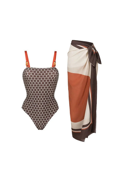 Traje de baño reversible de lujo con estampado inspirado en Hermes