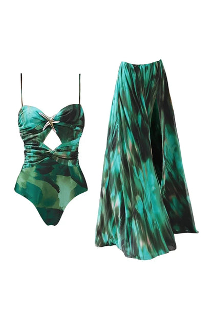 Conjunto de traje de baño con recortes verde tinta