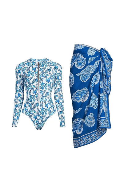Traje de baño de surf floral con cremallera verde