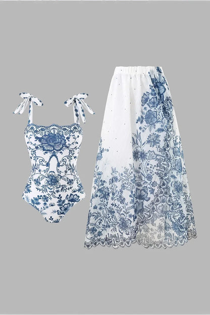 Conjunto de traje de baño de una pieza con lazo floral