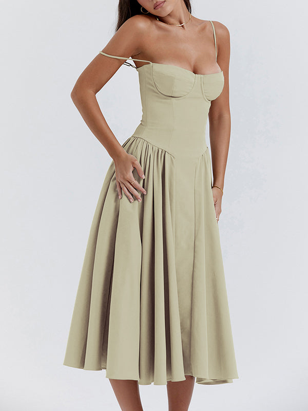 Vintage Solid Cami Midi Dress