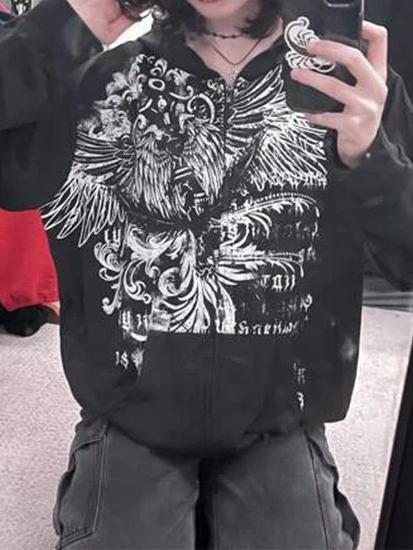 Eagle print loose baggy hoodie
