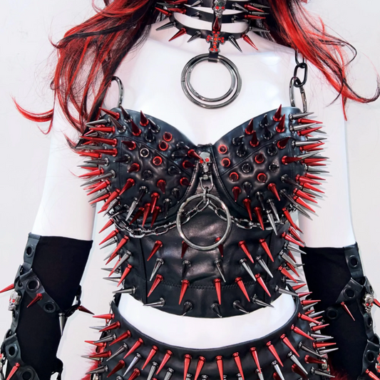 PU leather o ring rivet applique metal chain top  | Festival Outfits Women