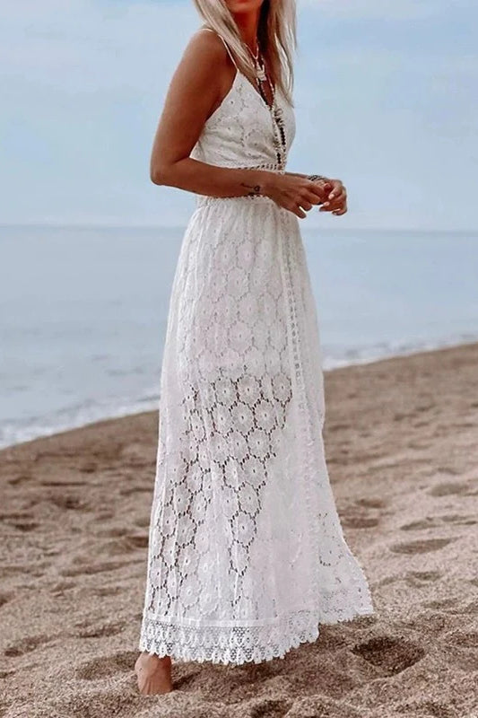 Hollow Out Spaghetti Strap Casual Maxi Dress