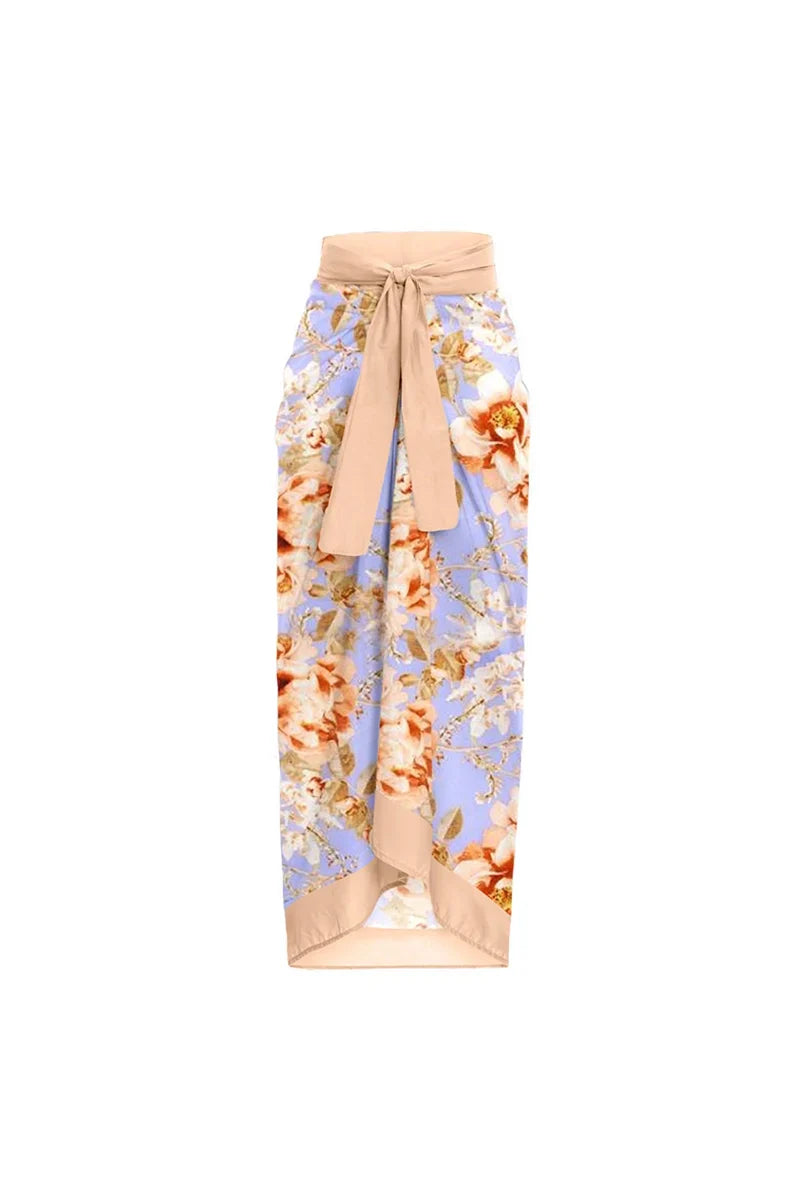 Traje de baño de una pieza con lazo en la cintura y estampado floral recortado