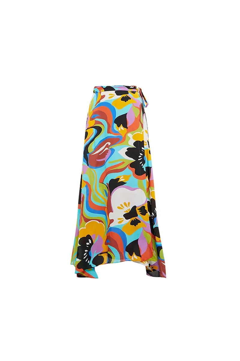 Conjunto de traje de baño sexy con estampado de cuello halter en V profundo