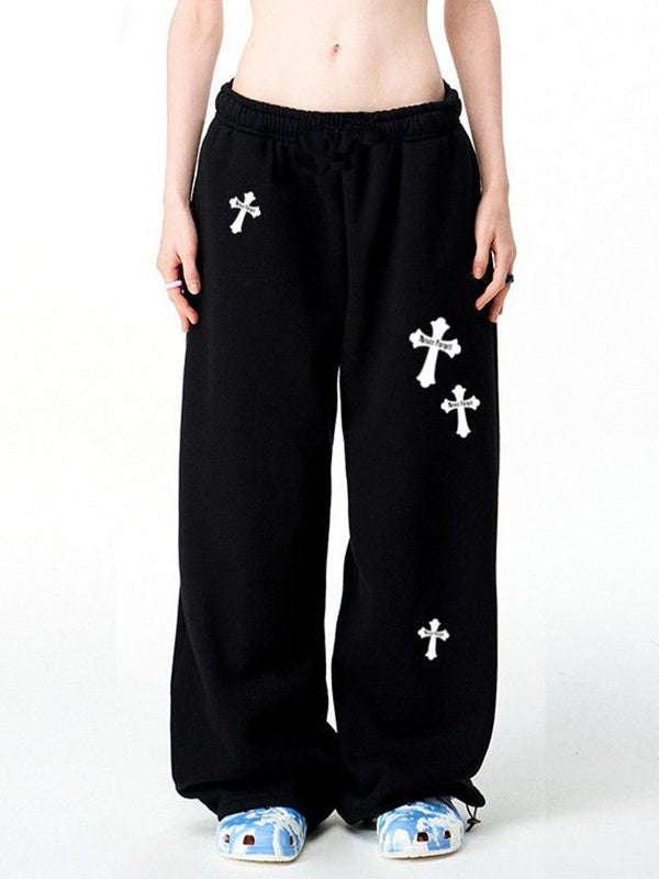 Hip Pop Cross Print Bound Feet Sweatpants