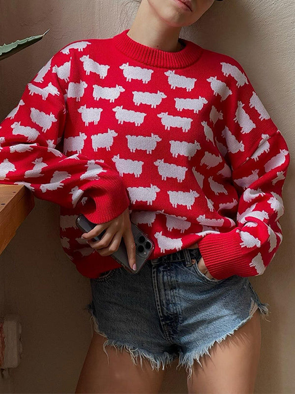 Alpaca print crew neck sweater