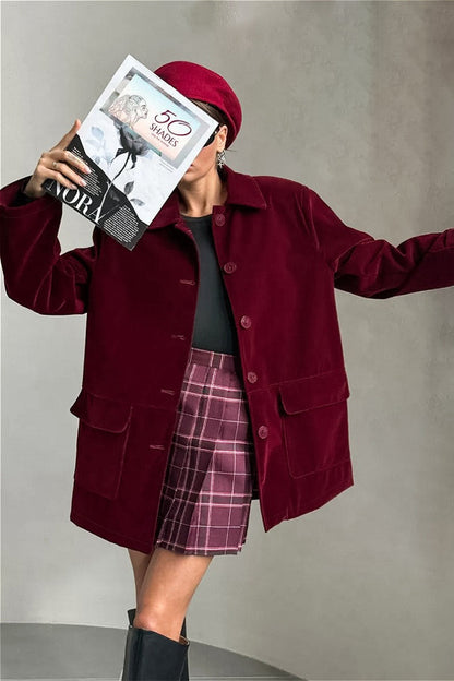 Solid Velvet Vintage Button Coat