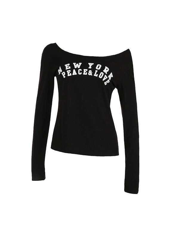 Retro Letter Print Oversized Long Sleeve Tee
