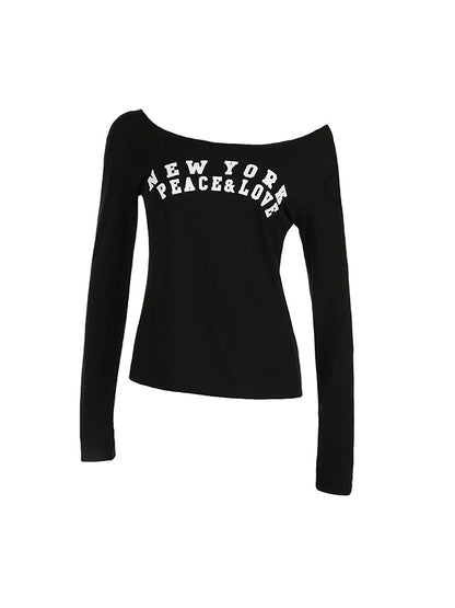 Retro Letter Print Oversized Long Sleeve Tee