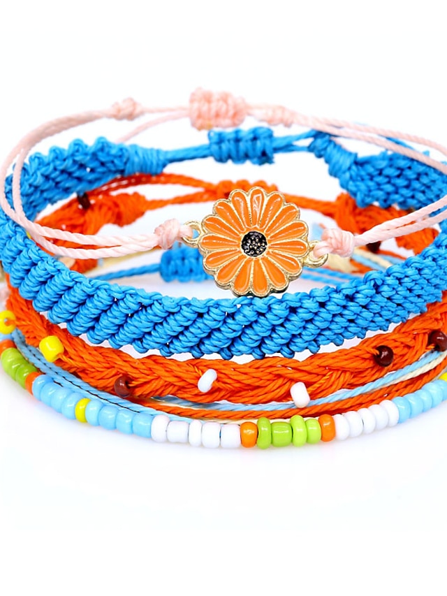 5 Pcs per set daisy flower String Bracelet Handmade Braided Rope Charms Boho Surfer Bracelet for Teen Girls Women for Women