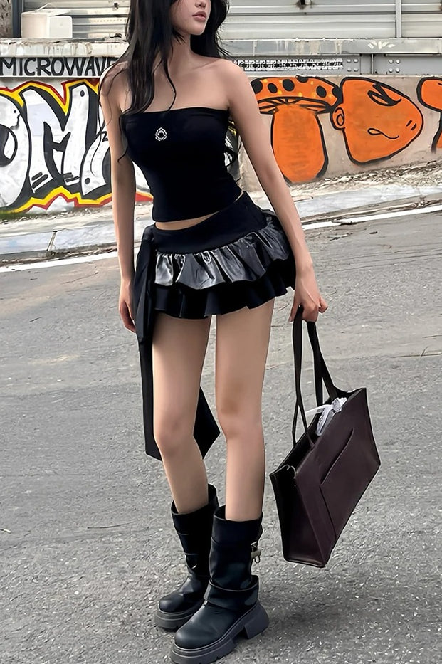 Patchwork Patent Leather Mini Skirt