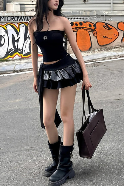 Patchwork Patent Leather Mini Skirt