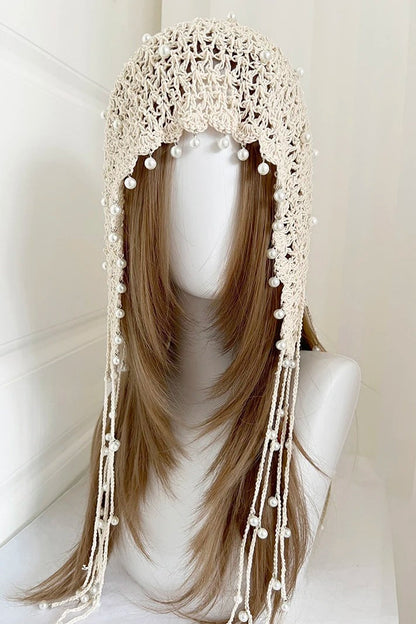 Handmade Pearl Tassel Y2K Crochet Woven Beanie Hat