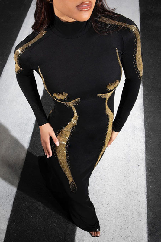 Fashion 3D Body Print High Neck Maxi Dress