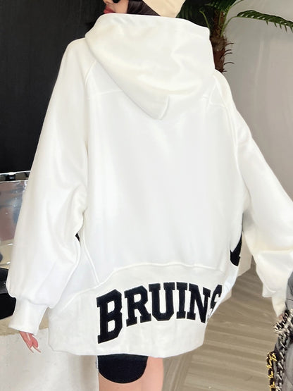 Letter Print Kangaroo Pocket Oversized Hoodie