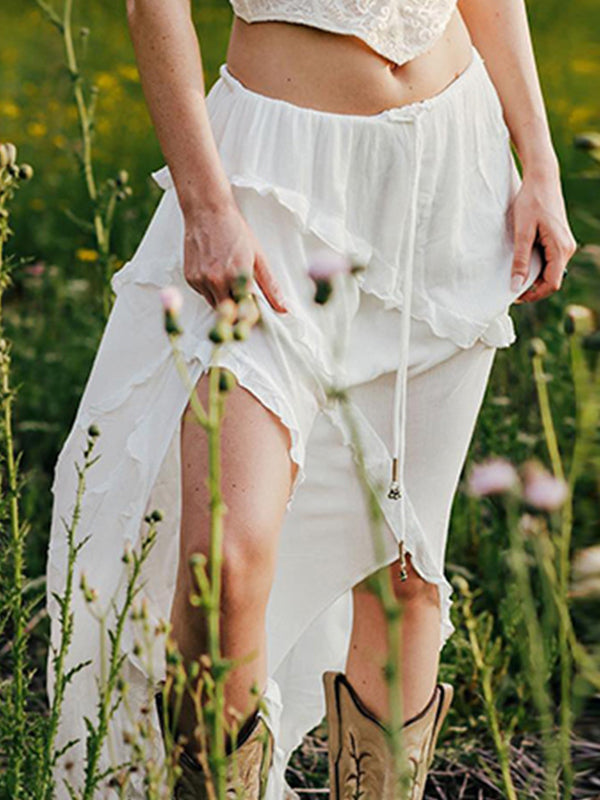 Ruffle Slit Midi Skirt