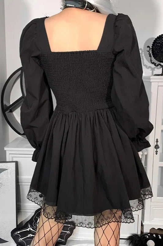 Lace Puff Sleeve Bandage Bodycon Mini Dress