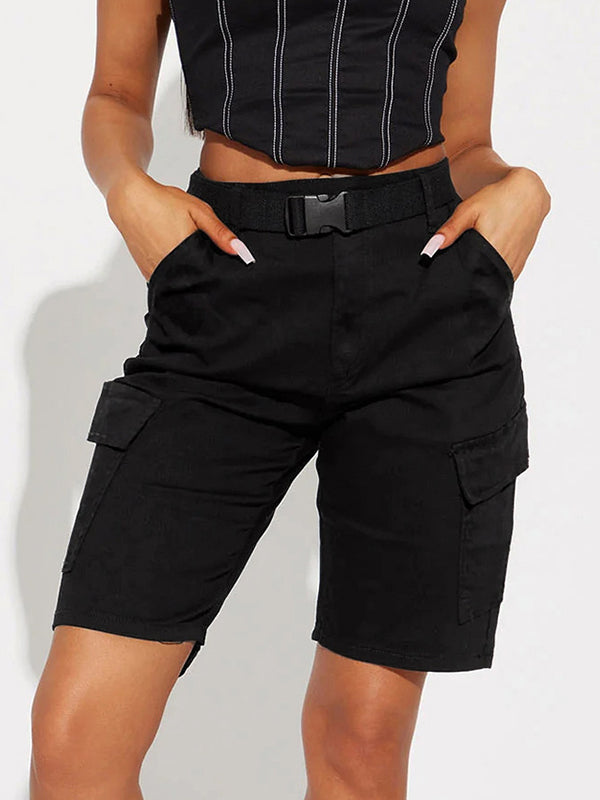 Multi Pocket With Buckle Belt Shorts
