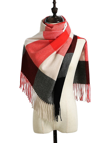 Shawls & Wraps Outdoor Dailywear Holiday Grey Wine Blue Scarf Plaid for Women